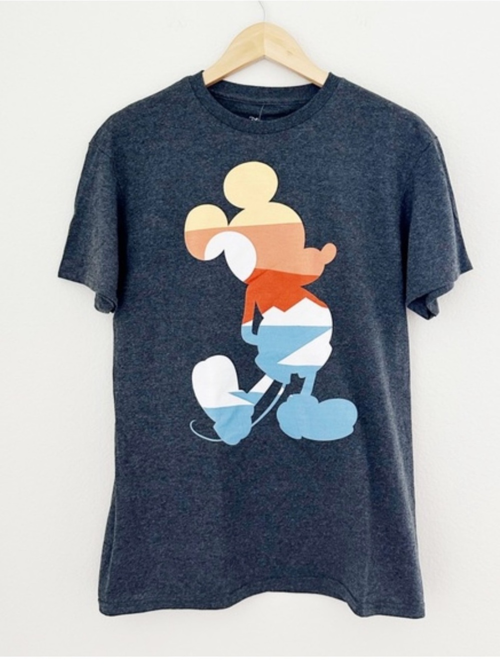 Disney Women’s- Charcoal Mickey Silhouette Tshirt EUC!!